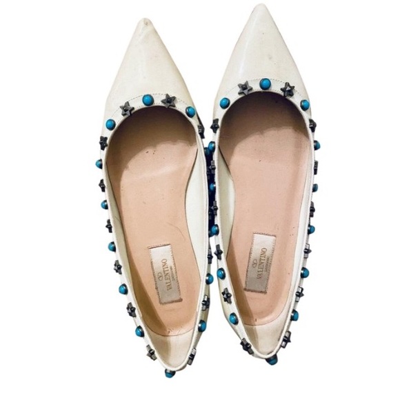 Valentino Shoes - Valentino Rockstud Ivory Starstud Rolling Flats